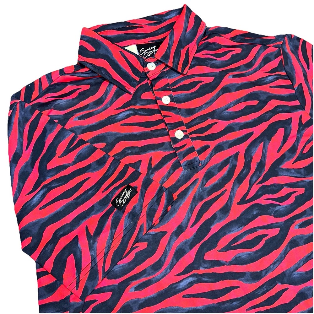 Sunday Swagger GOAT Red Tiger‎ Stripe Performance Stretch Golf Polo Men's M $64